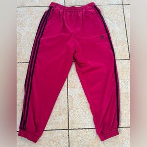 Adidas Women's Red Joggers with Black Stripes